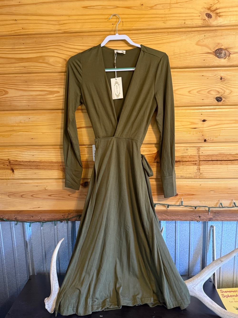 NWT Olive Green Long Sleeve Wrap Maxi Dress - Mia Joy/Joyfolie XS
